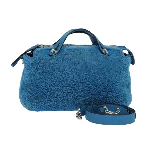 FENDI Hand Bag Mouton 2way Blue Silver Auth - Picture 1 of 15
